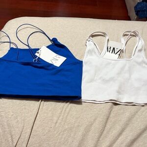Zara White and Blue Ribbed Tank Tops- dodger colors